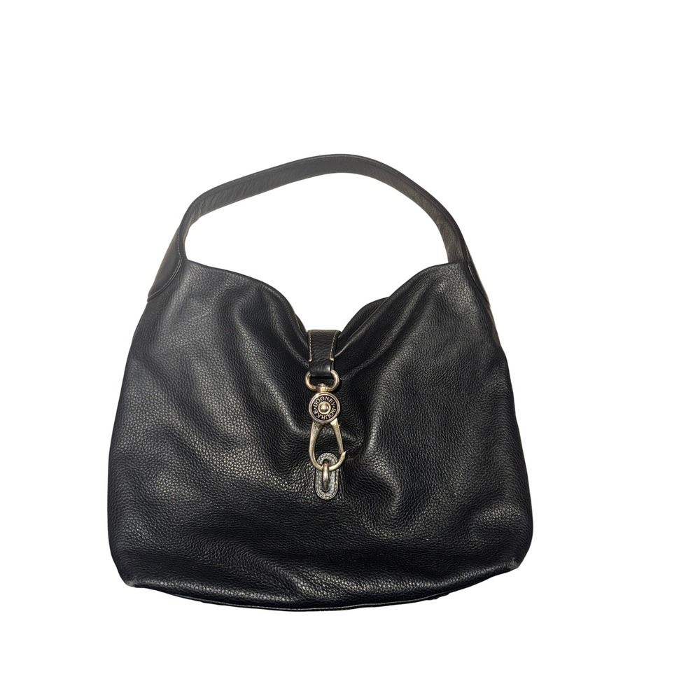 Dooney & Bourke Black Pebbled Leather Hobo Bag Lobster Claw Clasp Large FLAW